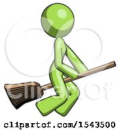 Green Design Mascot Woman Flying On Broom