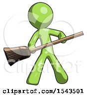 Green Design Mascot Man Broom Fighter Defense Pose