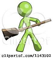 Green Design Mascot Woman Broom Fighter Defense Pose
