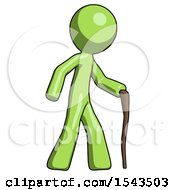 Poster, Art Print Of Green Design Mascot Man Walking With Hiking Stick