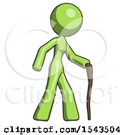 Poster, Art Print Of Green Design Mascot Woman Walking With Hiking Stick