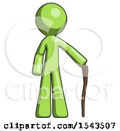 Poster, Art Print Of Green Design Mascot Man Standing With Hiking Stick