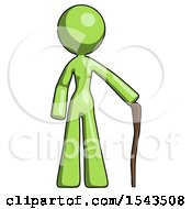 Poster, Art Print Of Green Design Mascot Woman Standing With Hiking Stick
