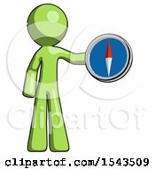 Poster, Art Print Of Green Design Mascot Man Holding A Large Compass