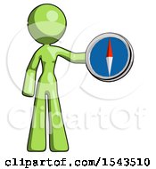 Poster, Art Print Of Green Design Mascot Woman Holding A Large Compass
