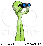 Green Design Mascot Woman Looking Through Binoculars To The Right