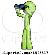 Green Design Mascot Man Looking Through Binoculars To The Left