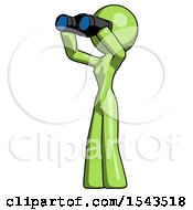 Green Design Mascot Woman Looking Through Binoculars To The Left
