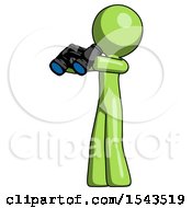 Green Design Mascot Man Holding Binoculars Ready To Look Left