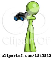 Green Design Mascot Woman Holding Binoculars Ready To Look Left