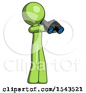 Green Design Mascot Man Holding Binoculars Ready To Look Right