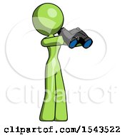 Green Design Mascot Woman Holding Binoculars Ready To Look Right