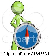 Poster, Art Print Of Green Design Mascot Woman Standing Beside Large Compass