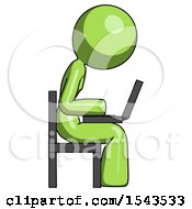 Poster, Art Print Of Green Design Mascot Woman Using Laptop Computer While Sitting In Chair View From Side