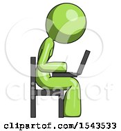 Green Design Mascot Woman Using Laptop Computer While Sitting In Chair View From Side