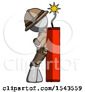 Poster, Art Print Of Gray Explorer Ranger Man Leaning Against Dynimate Large Stick Ready To Blow