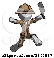 Poster, Art Print Of Gray Explorer Ranger Man Psycho Running With Meat Cleaver