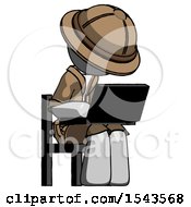 Poster, Art Print Of Gray Explorer Ranger Man Using Laptop Computer While Sitting In Chair Angled Right