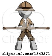 Gray Explorer Ranger Man Bo Staff Kung Fu Defense Pose
