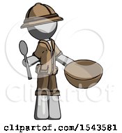 Poster, Art Print Of Gray Explorer Ranger Man With Empty Bowl And Spoon Ready To Make Something
