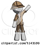 Poster, Art Print Of Gray Explorer Ranger Man Waving Emphatically With Left Arm