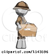 Poster, Art Print Of Gray Explorer Ranger Man Holding Package To Send Or Recieve In Mail