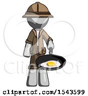 Poster, Art Print Of Gray Explorer Ranger Man Frying Egg In Pan Or Wok