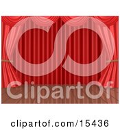 Red Theatre Curtains Framing An Empty Wooden Stage Clipart Illustration Image