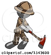 Poster, Art Print Of Gray Explorer Ranger Man Striking With A Red Firefighters Ax