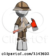 Poster, Art Print Of Gray Explorer Ranger Man Holding Red Fire Fighters Ax