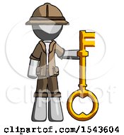Poster, Art Print Of Gray Explorer Ranger Man Holding Key Made Of Gold