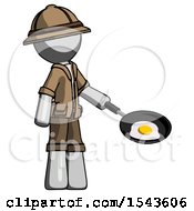 Poster, Art Print Of Gray Explorer Ranger Man Frying Egg In Pan Or Wok Facing Right