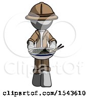 Gray Explorer Ranger Man Serving Or Presenting Noodles