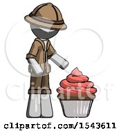 Poster, Art Print Of Gray Explorer Ranger Man With Giant Cupcake Dessert