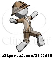 Poster, Art Print Of Gray Explorer Ranger Man Running Away In Hysterical Panic Direction Right