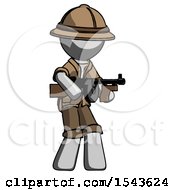 Poster, Art Print Of Gray Explorer Ranger Man Tommy Gun Gangster Shooting Pose