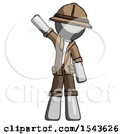 Poster, Art Print Of Gray Explorer Ranger Man Waving Emphatically With Right Arm