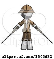 Gray Explorer Ranger Man Posing With Two Ninja Sword Katanas