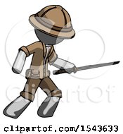 Poster, Art Print Of Gray Explorer Ranger Man Stabbing With Ninja Sword Katana