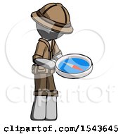 Poster, Art Print Of Gray Explorer Ranger Man Looking At Large Compass Facing Right