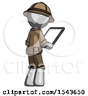 Poster, Art Print Of Gray Explorer Ranger Man Looking At Tablet Device Computer Facing Away