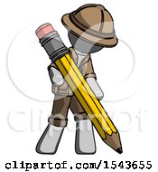 Poster, Art Print Of Gray Explorer Ranger Man Writing With Large Pencil