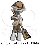 Poster, Art Print Of Gray Explorer Ranger Man Sweeping Area With Broom