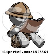 Poster, Art Print Of Gray Explorer Ranger Man Reading Book While Sitting Down