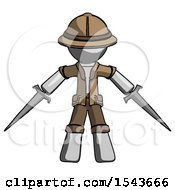 Poster, Art Print Of Gray Explorer Ranger Man Two Sword Defense Pose