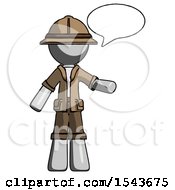 Poster, Art Print Of Gray Explorer Ranger Man With Word Bubble Talking Chat Icon