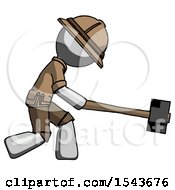 Poster, Art Print Of Gray Explorer Ranger Man Hitting With Sledgehammer Or Smashing Something