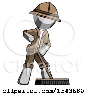 Poster, Art Print Of Gray Explorer Ranger Man Cleaning Services Janitor Sweeping Floor With Push Broom