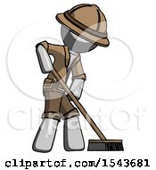 Poster, Art Print Of Gray Explorer Ranger Man Cleaning Services Janitor Sweeping Side View