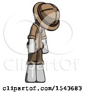 Poster, Art Print Of Gray Explorer Ranger Man Depressed With Head Down Turned Right
